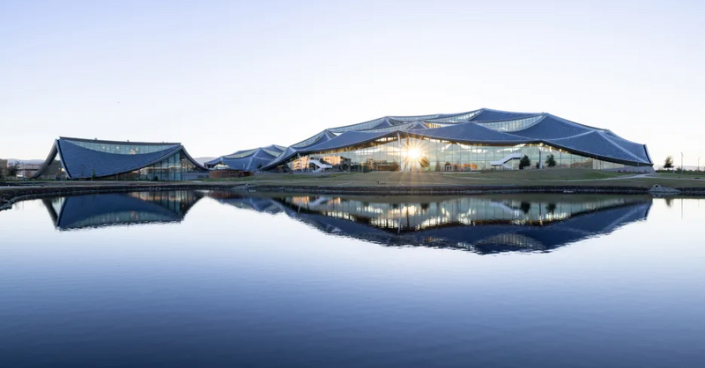 Google's Mountain View, CA offices feature curved roofs and textured solar panels that optimize the hours they can generate electricity.